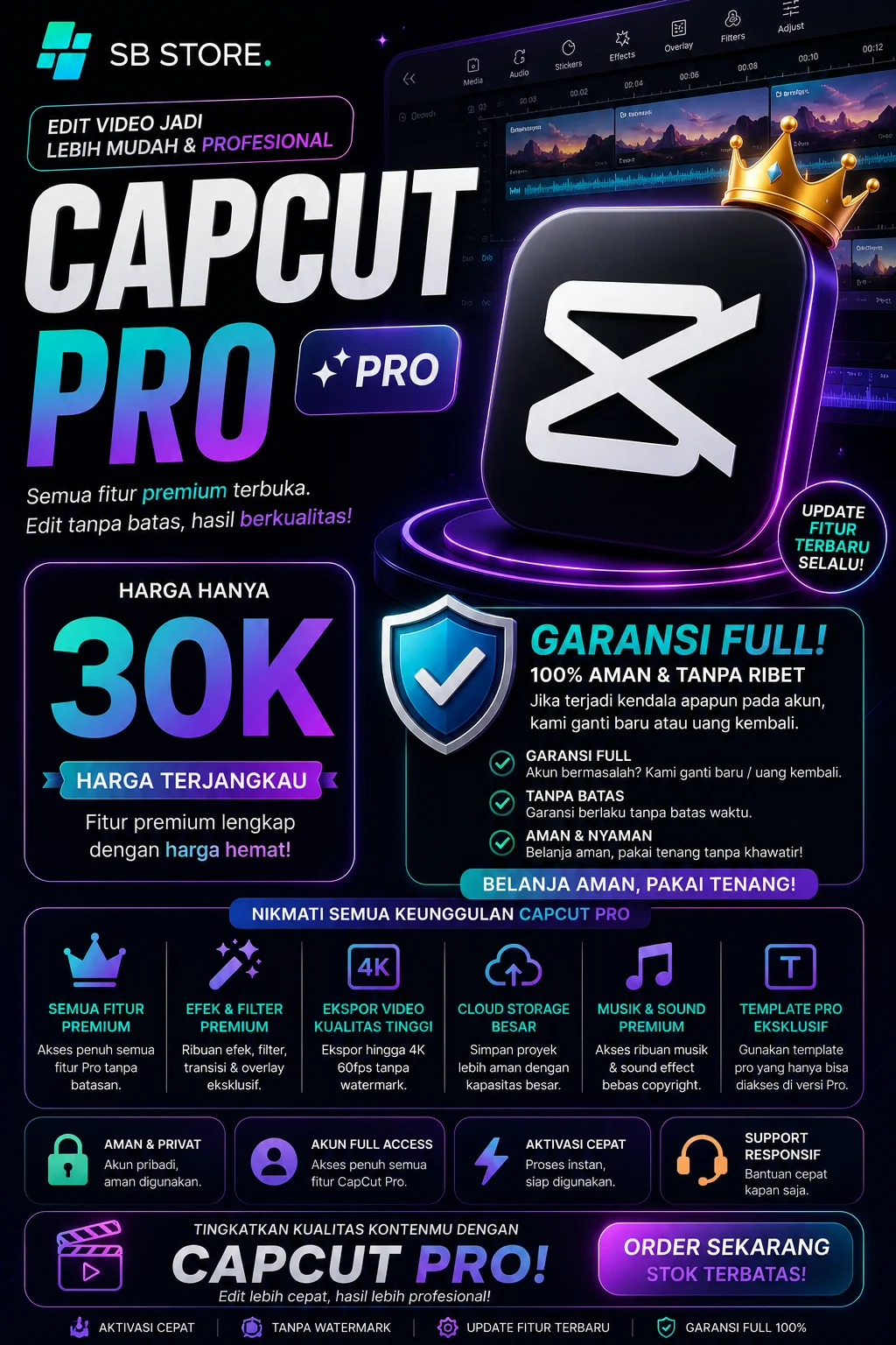 Capcut Pro 1 Bulan Private Beragaransi