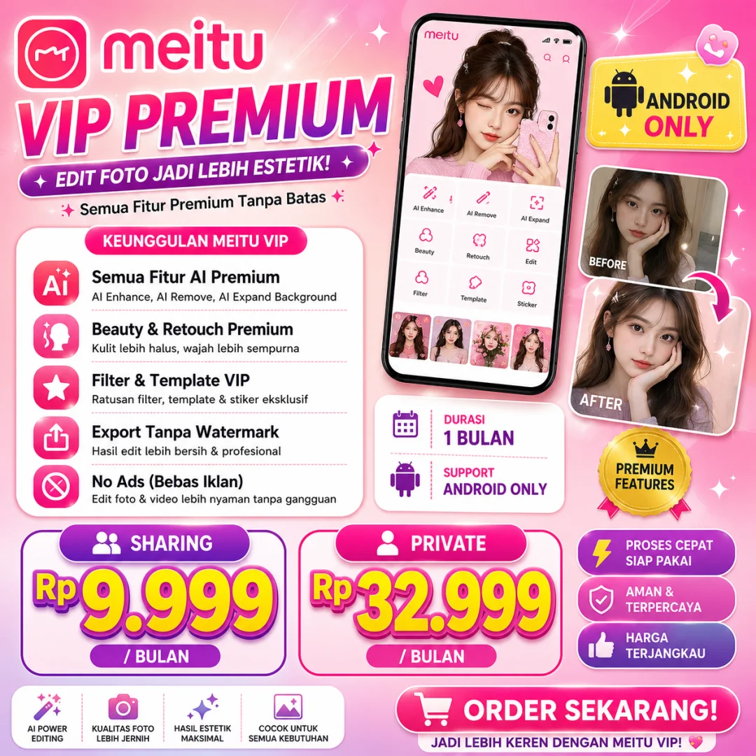 ✨{1 BULAN} MEITU VIP PREMIUM – Android Only ~ Lebih hemat dan ramah dikantong 👌🏻