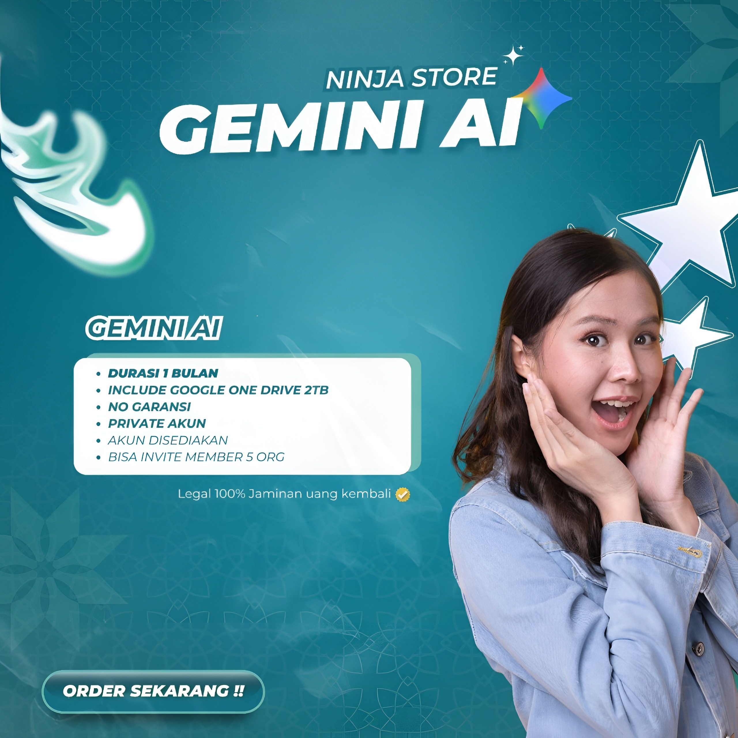 GEMINI PRO + 1.000 FLOW + ONE DRIVE 2 TB ( DURASI 1/3/4 BULAN)
