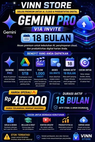 [PROMO] GOOGLE DRIVE 5TB + GEMINI PRO 18 BULAN VIA INVITE