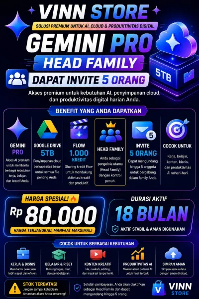 [PROMO] GOOGLE DRIVE 5TB + GEMINI PRO 18 BULAN HEAD