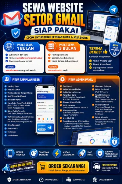 Sewa Panel Setor Gmail Fresh & Gmail OLD