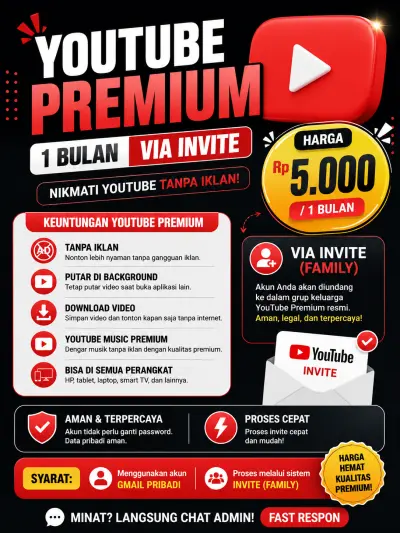 YOUTUBE PREMIUM 1 BULAN VIA INVITE